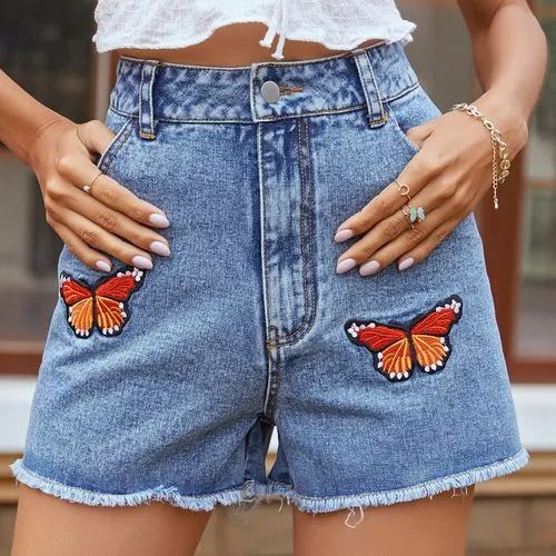 blossomgal - Butterfly Embroidered Denim Straight Leg Shorts | YesStyle Global