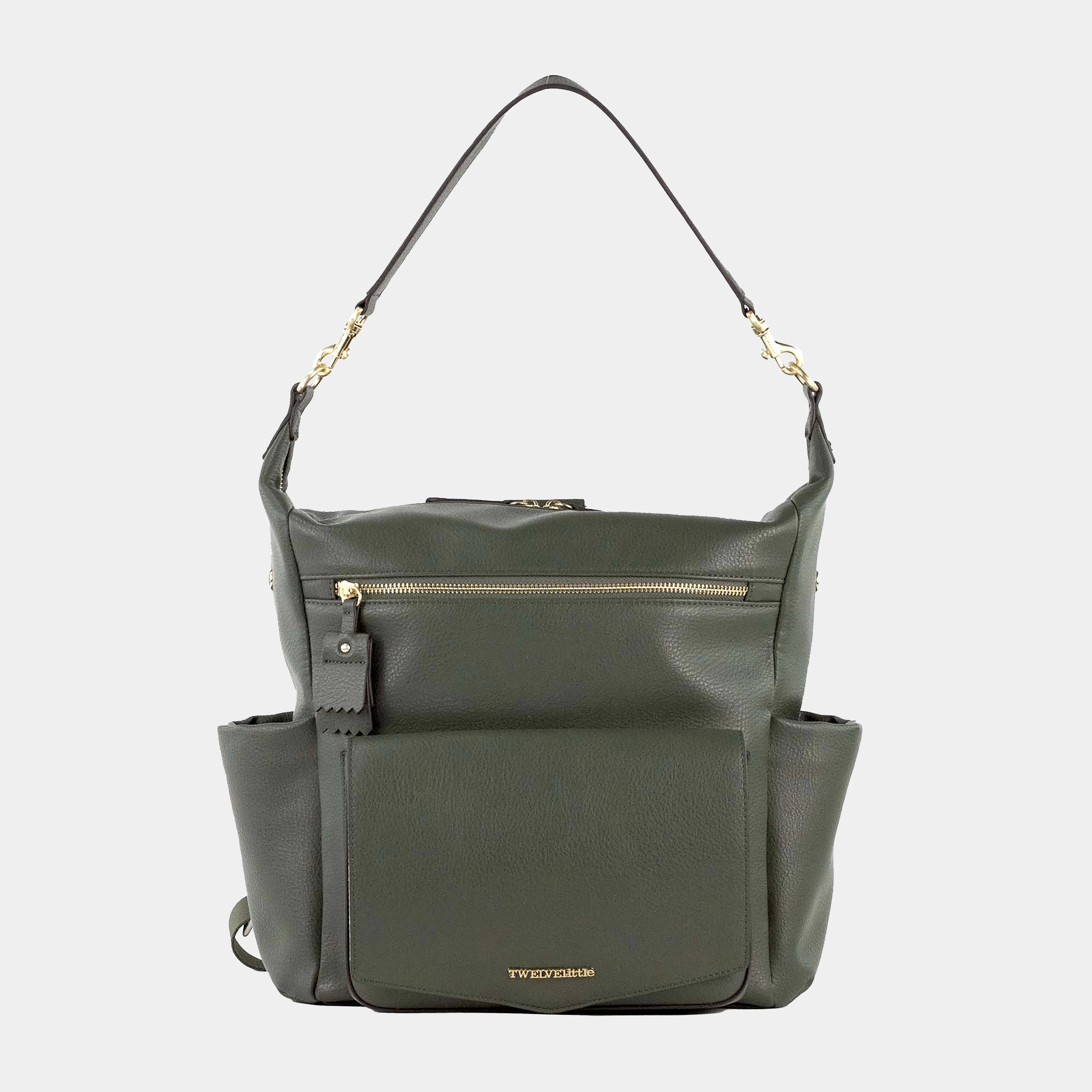 Peek-A-Boo Vegan Leather Convertible Hobo Backpack in Olive | TWELVElittle