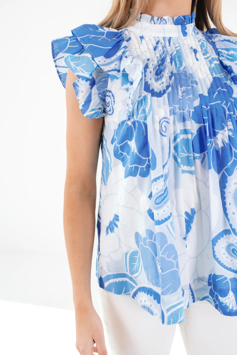 The Delayney Pleated Top - Blue | The Impeccable Pig
