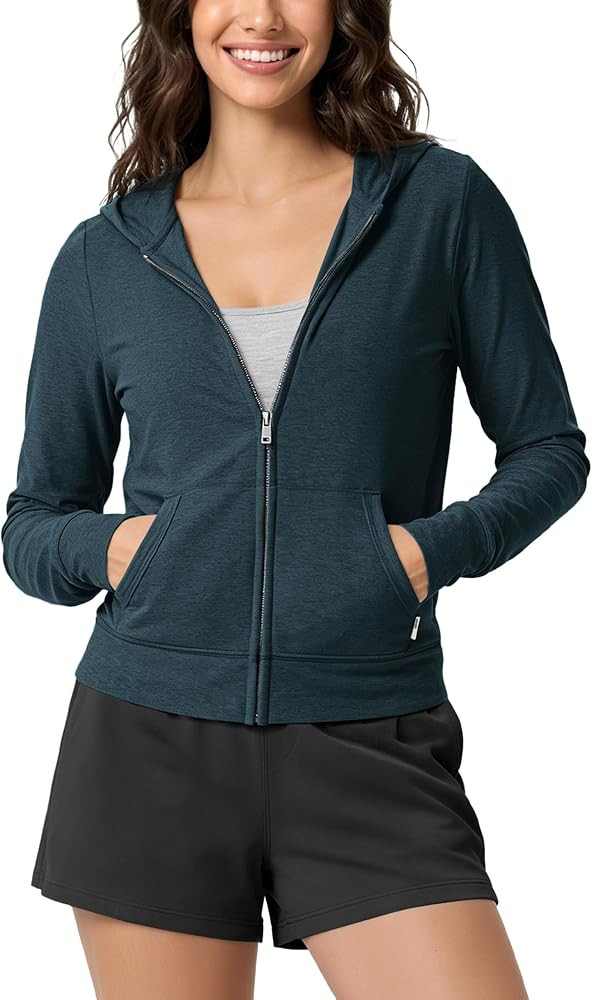 ODODOS Women's Mini Full-Zip Hoodie - odSTRATUM Tech Ultra Soft UPF 50+ Hooded Jacket with Pocket... | Amazon (US)