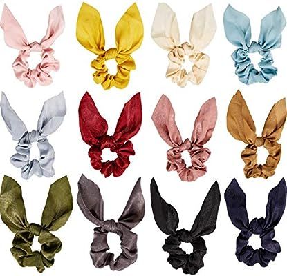 12 Pieces Hair Scrunchies Rabbit Bunny Ear Bow Bowknot Scrunchies Bobbles Elastic Hair Ties Ropes... | Amazon (US)