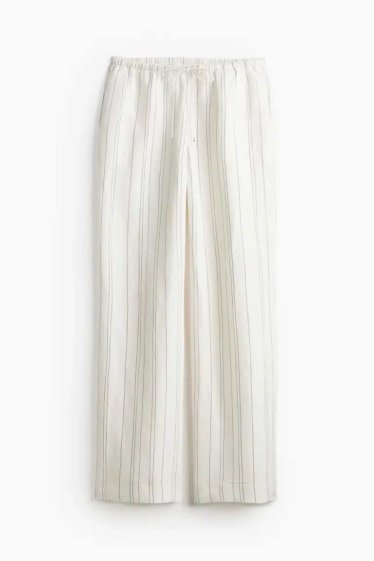 Linen-blend trousers - Cream/Pinstriped - Ladies | H&M GB | H&M (UK, MY, IN, SG, PH, TW, HK)