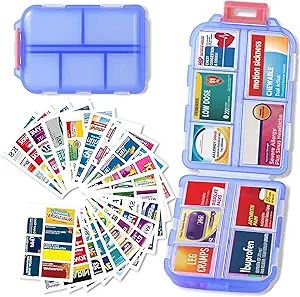 Pill Organizer with Medicine Labels Travel Daily Pill Container Mini Medication Organizer Storage... | Amazon (US)