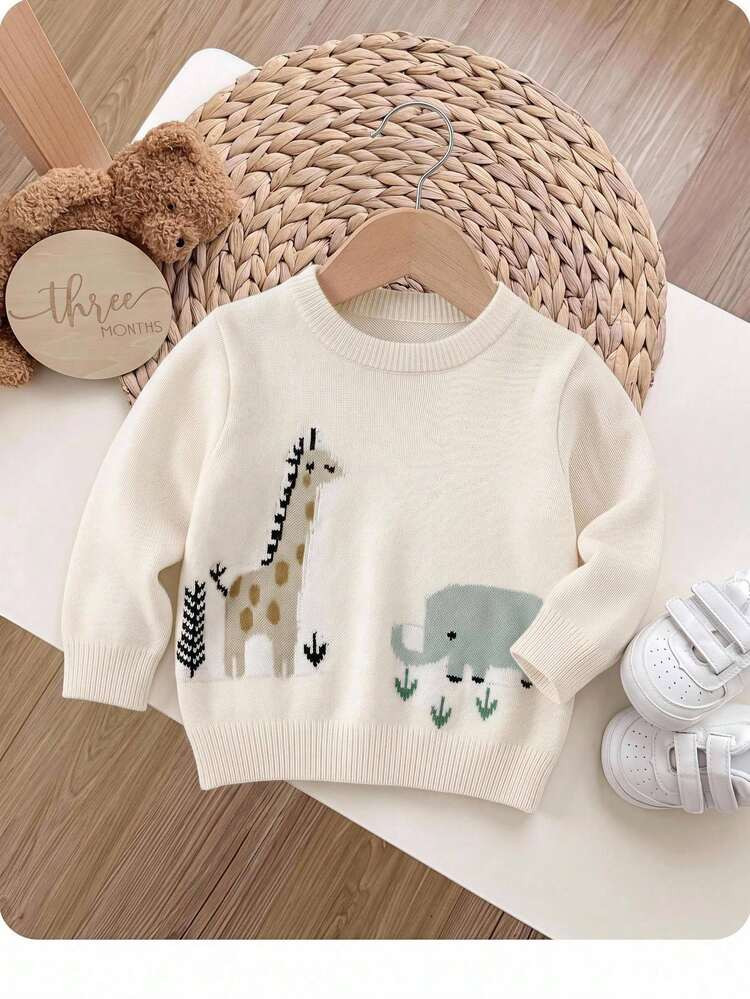 Baby Boy Crew Neck Cartoon Pattern Casual Daily Long Sleeve Autumn Winter Sweater | SHEIN