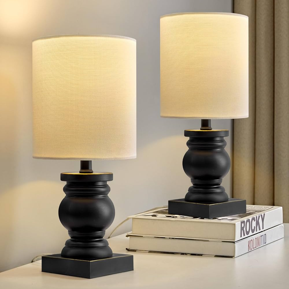 OYEARS 12.25" Small Table Lamps Set of 2 for Bedroom Living Room Simple Retro Wood Grain Farmhous... | Amazon (US)