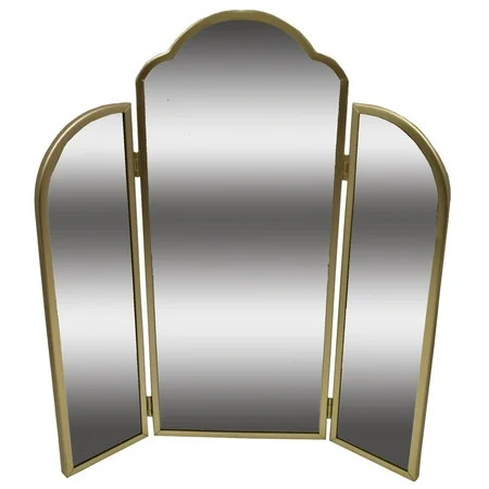 Beautiful Trifold Adjustable Vanity Mirror by Drew Barrymore, 3-Way Arched Gold Frame, Large Gold... | Walmart (US)