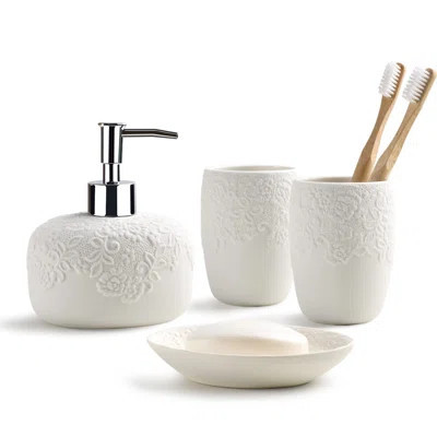 Bathroom Accessories Set With Embossed Design 4PCS, Ceramic Bathroom Accessory Set | Wayfair North America