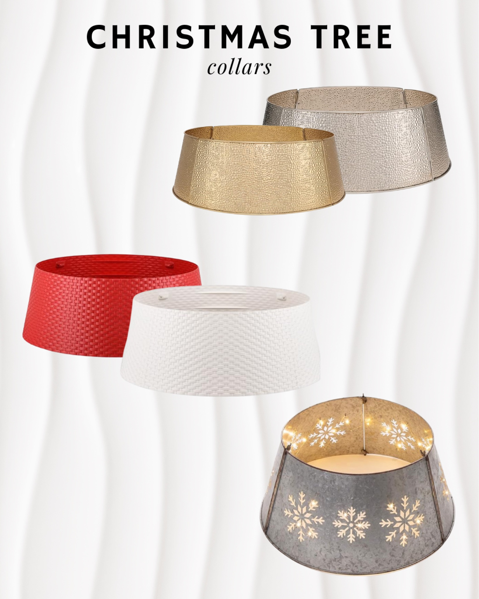 Loving these metal Christmas tree collars! 


#ChristmasTree #ChristmasTreeSkirt #TreeSkirt #TreeCollar #ChristmasTreeCollar #ChristmasDecor #ChristmasDecorations #HolidayDecor #HolidayDecorations #ShopSmallBusiness #HolidayIdeas #ChristmasDecorIdeas #SimpleHolidayDecor #SimpleDecor #MerryChristmas #RedAndGreen #GoldHolidayDecor #GoldDecor #SilvereHolidayDecor #SilverDecor #DeckTheHalls #NewYearsDecor #NewYearDecor #NewYearsEve #NYEDecor #XmasDecor #XmasTree #HolidayDecoration


#LTKSeasonal #LTKHoliday #LTKhome