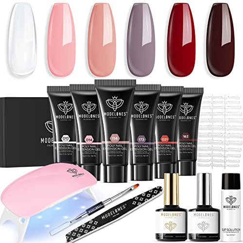Modelones Poly Nail Extension Gel Kit – 6 Colors Nude Pink Red Poly Nail Gel Kit with mini Nail Lamp for Nail Art Starter Complete Kit Builder Nail Gel French Nails at Home DIY Manicure | Amazon (US)