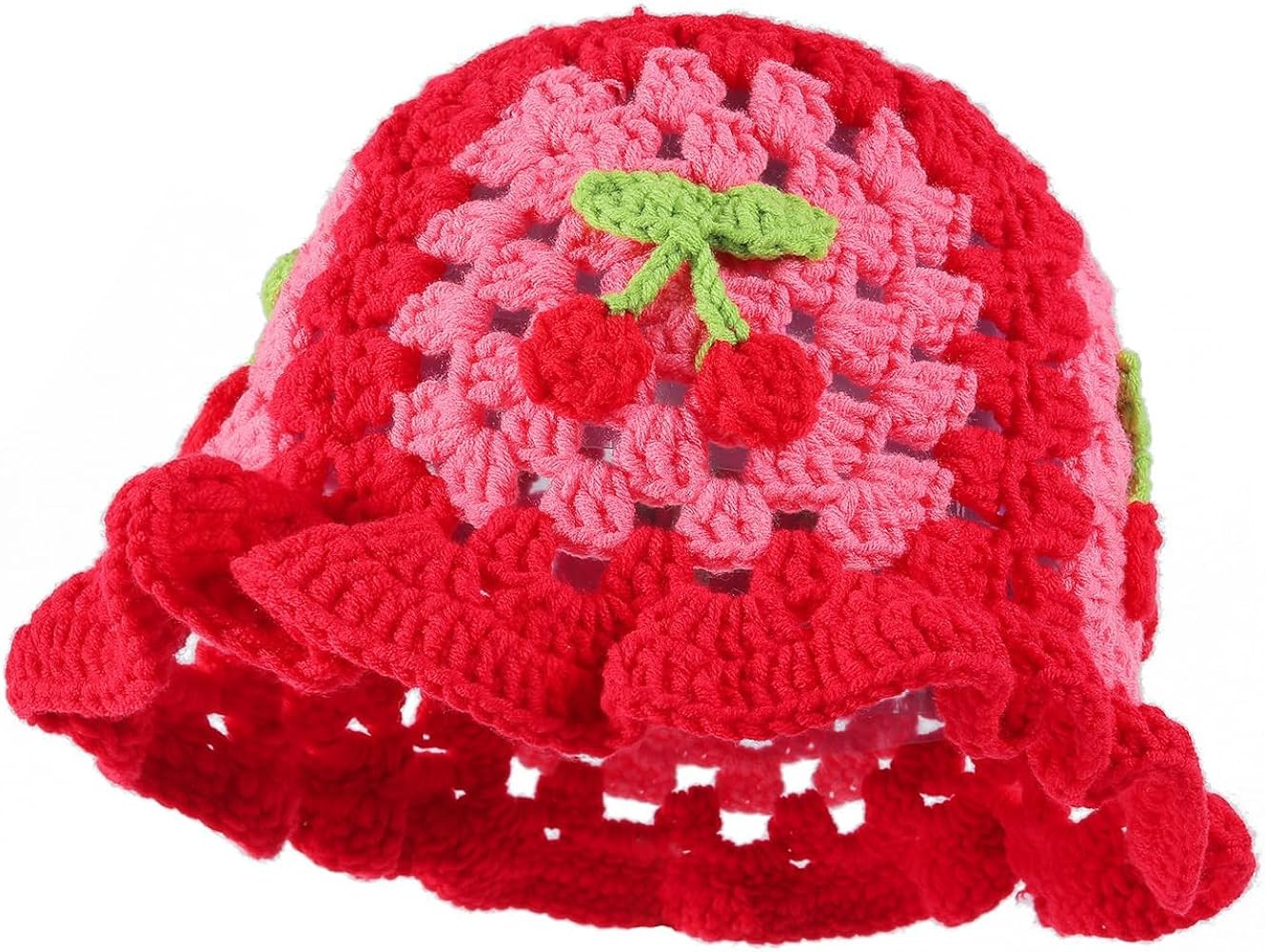 Fiewmay Crochet Bucket Hat for Women Handmade Floral Hat Portable Knitted Elastic Cute Beach Hat ... | Amazon (US)