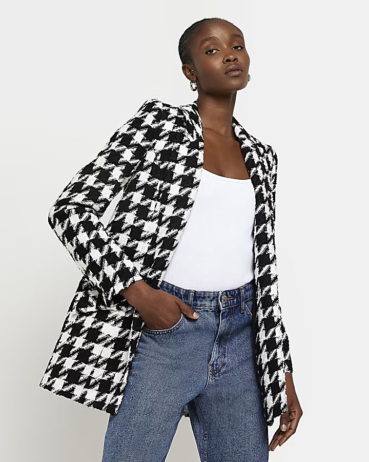 Black boucle dogtooth blazer | River Island (UK & IE)