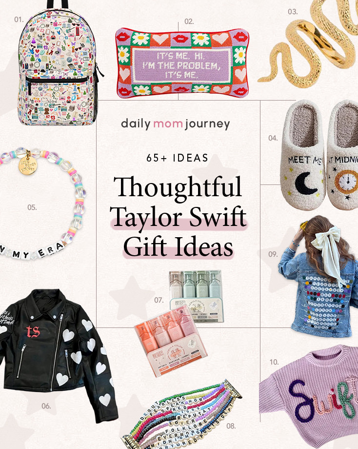 Celebrate your favorite Swiftie's style with this visual guide of Taylor Swift gift ideas. From iconic quotes to glittery bracelets and pastel goodies, it’s all here. Tap into the full guide for even more fun gifts: https://dailymomjourney.com/taylor-swift-gift-ideas 

 #LTKFestival