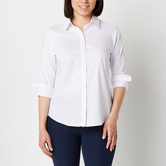 Liz Claiborne Wrinkle Free Womens Long Sleeve Regular Fit Button-Down Shirt | JCPenney