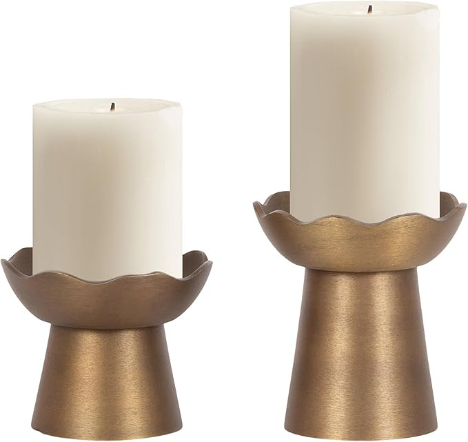 Kate and Laurel Alessia Modern Two-Piece Candle Holder Set, Set of 2, Antique Brass, Transitional... | Amazon (US)