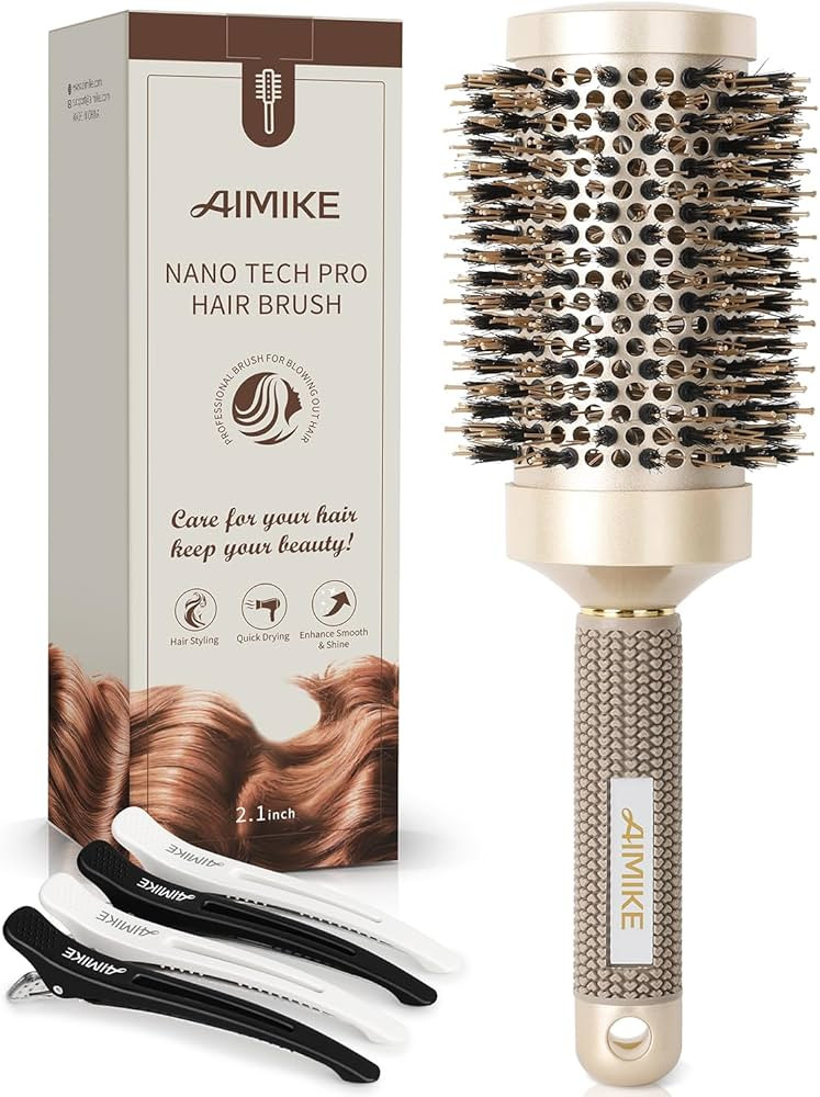AIMIKE Round Hair Brush, Nano Thermal Ceramic & Ionic Tech, 2.1 Inch Barrel with Boar Bristles fo... | Amazon (US)