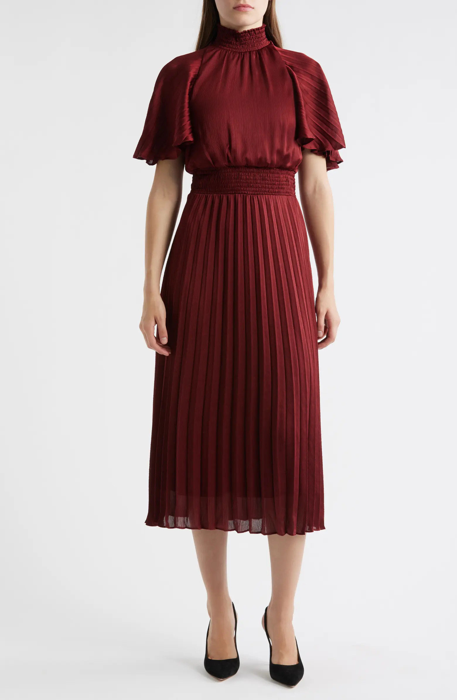 Julia Jordan Flutter Sleeve Pleated Midi Dress | Nordstrom | Nordstrom