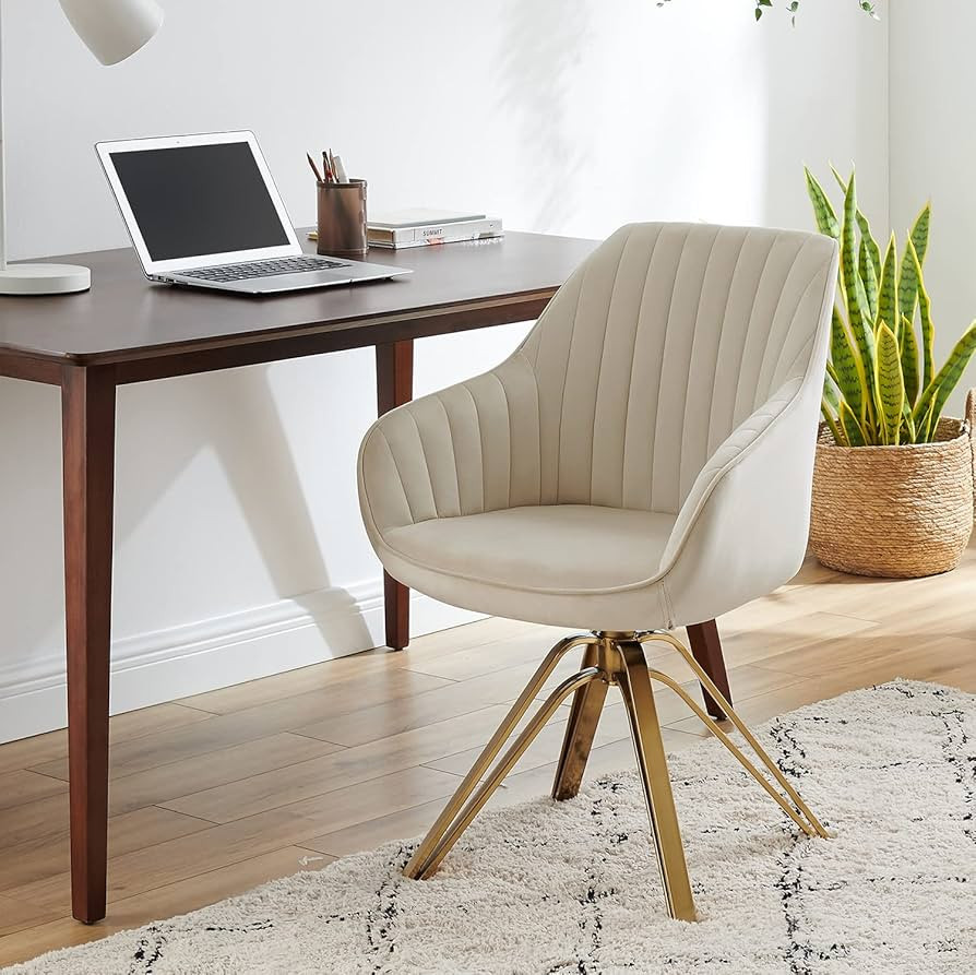 Volans Mid Century Modern Desk Chair No Wheels, Upholstered Swivel Accent Chair with Hollow Brush... | Amazon (US)