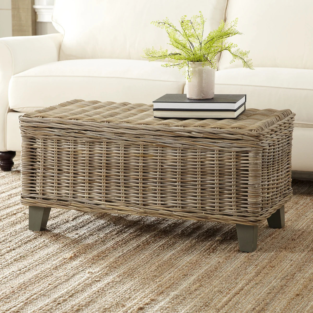Wicker and Solid Wood Coffee Table with Storage | Wayfair North America