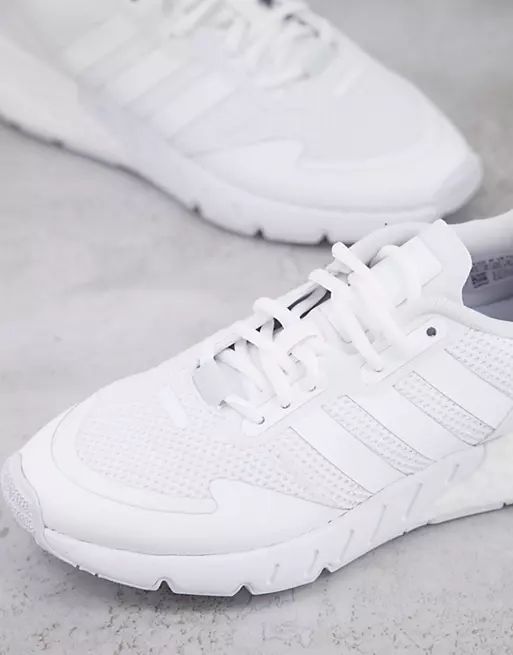 adidas Originals ZX 1K Boost trainers in triple white | ASOS (Global)