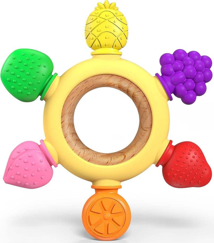 GJZZ Baby Teething Toys Silicone Teethers BPA Free Fruit Shape with Wooden Ring Soothe Babies Gum... | Amazon (US)