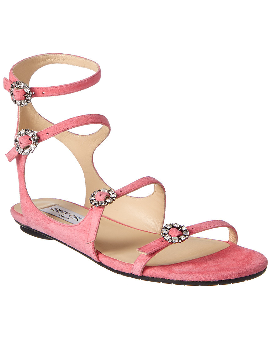 Jimmy Choo Naia Crystal Buckle Suede Sandal | Ruelala