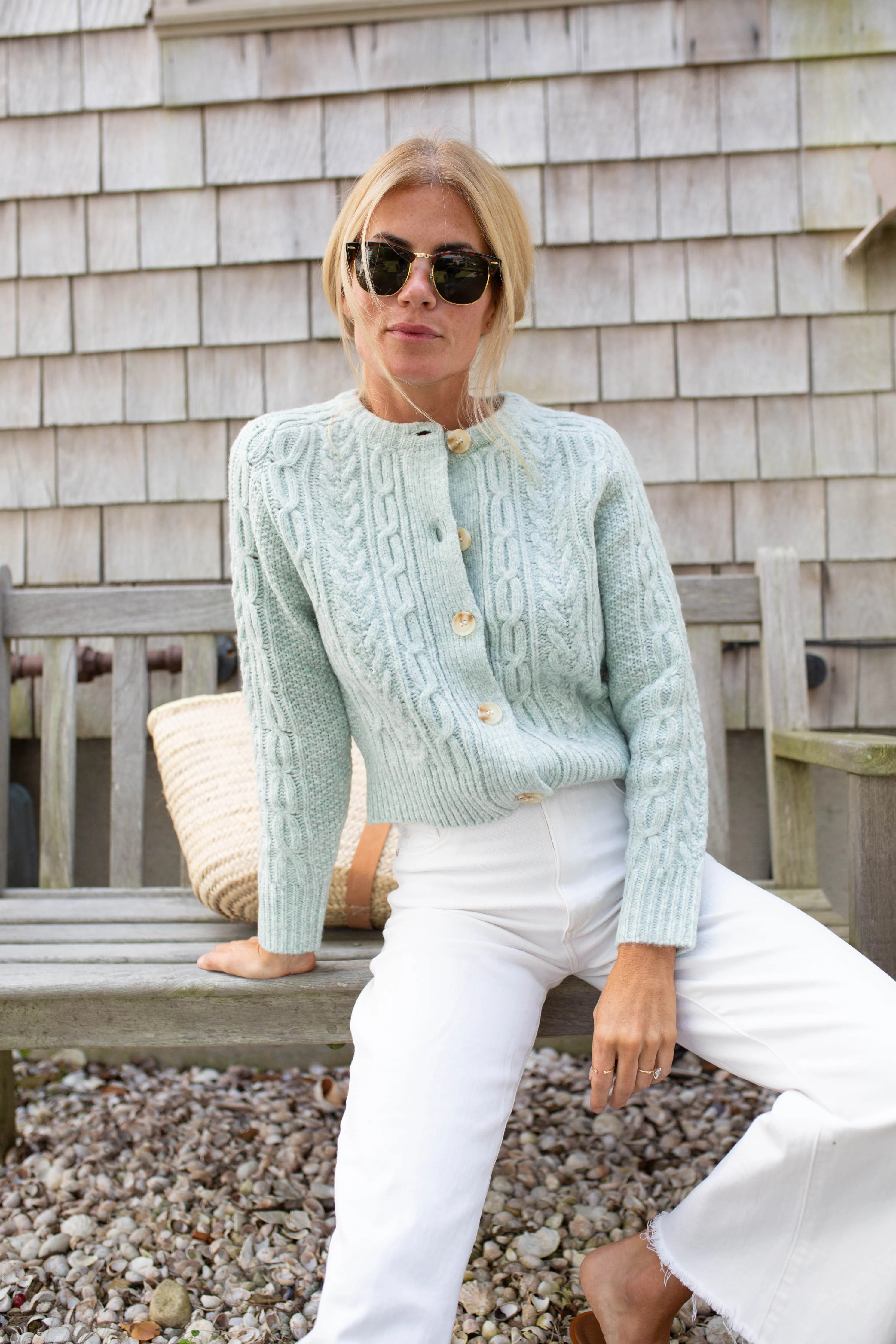 Classic Cable Knit Cardigan in Seafoam | Marea