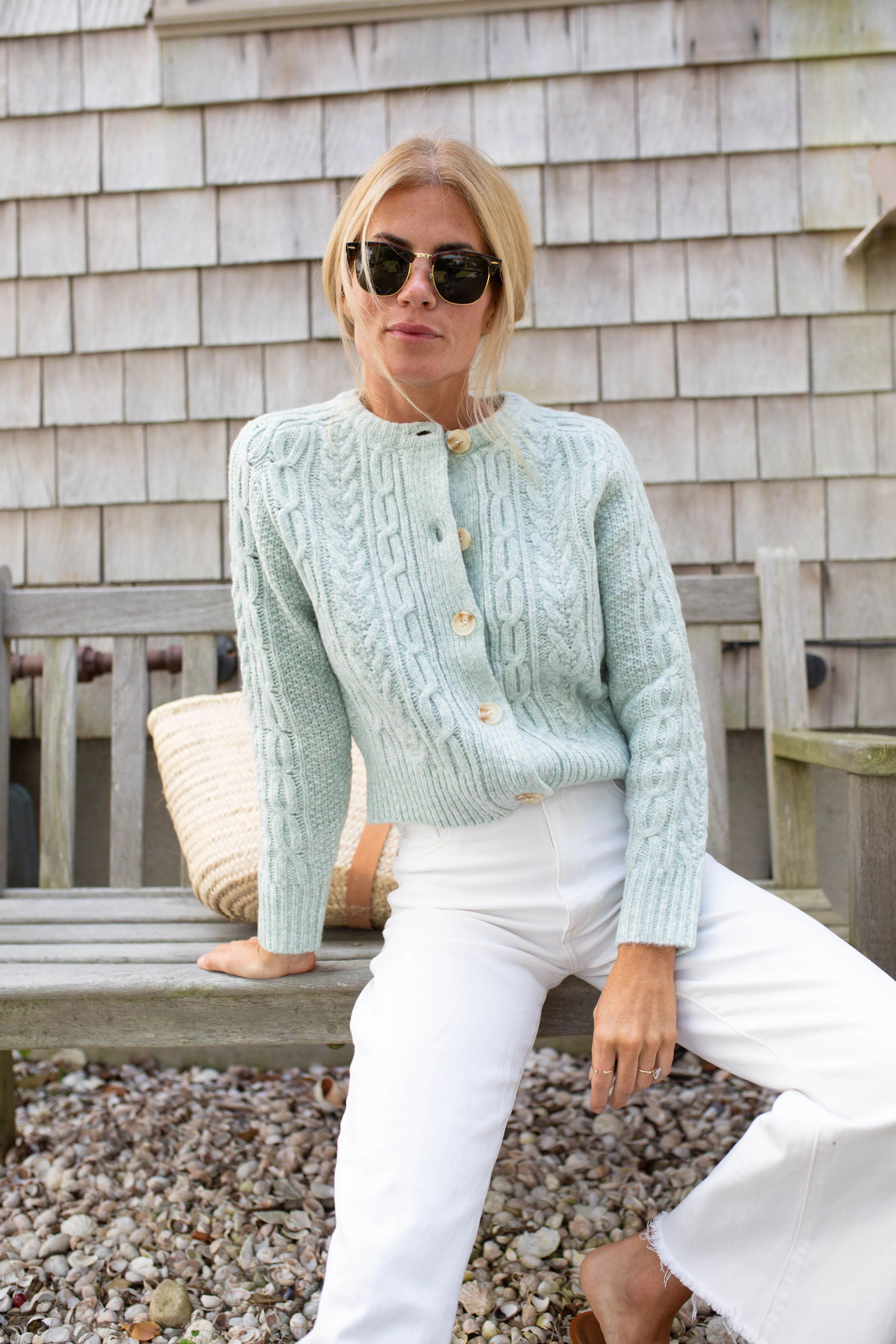 Classic Cable Knit Cardigan in Seafoam | Marea