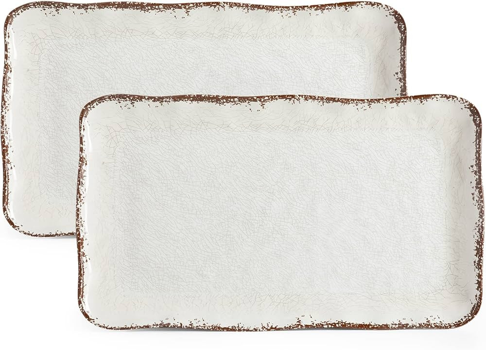 Farmhouse Large Serving Platters, 2 Piece Melamine Dinnerware Set, 17.5 x 10 Inches Vintage Servi... | Amazon (US)