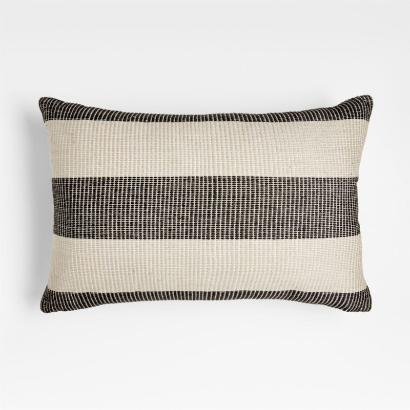 Ink Black 24x16 Soft Textured Stripe Indoor/Outdoor Throw Pillow + Reviews | Crate & Barrel | Crate & Barrel