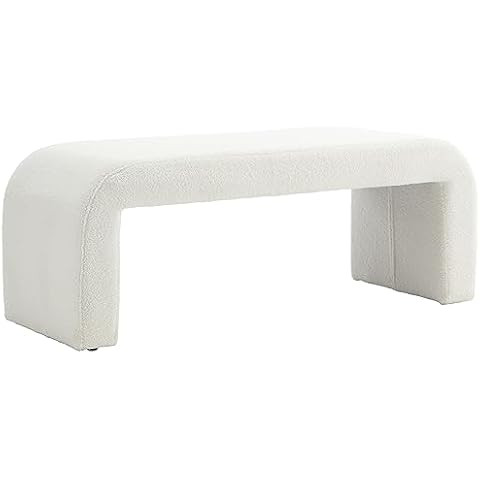 BESTANO 49.5'' White Bench Faux Fur Comfy Upholstered Boucle Teddy Fabric Bench End of Bed Ottoma... | Amazon (US)