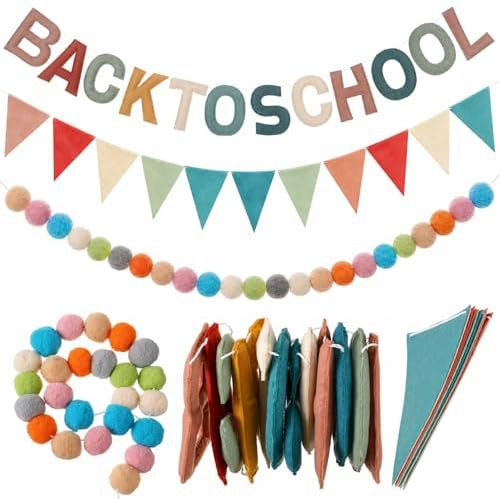Fanfanwin Back to School Banners, First Day of School Pompom Garland | Amazon (US)