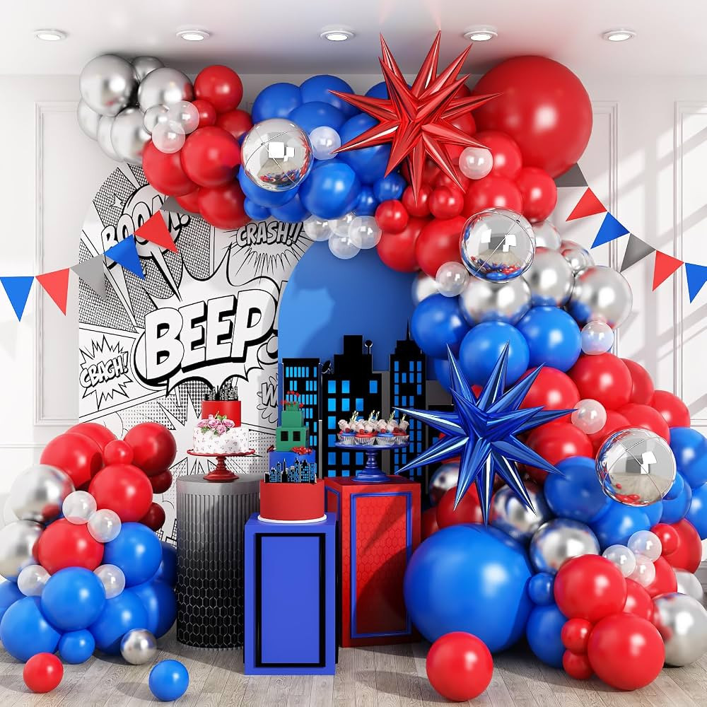 Red Blue Silver Balloon Arch Garland Kit, Red Royal Blue Latex Balloons 4D Ball Explosion Star Fo... | Amazon (US)