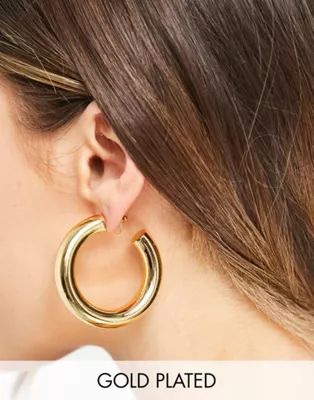 ASOS DESIGN 14k gold plate hoop earrings in 50mm tube design | ASOS (Global)