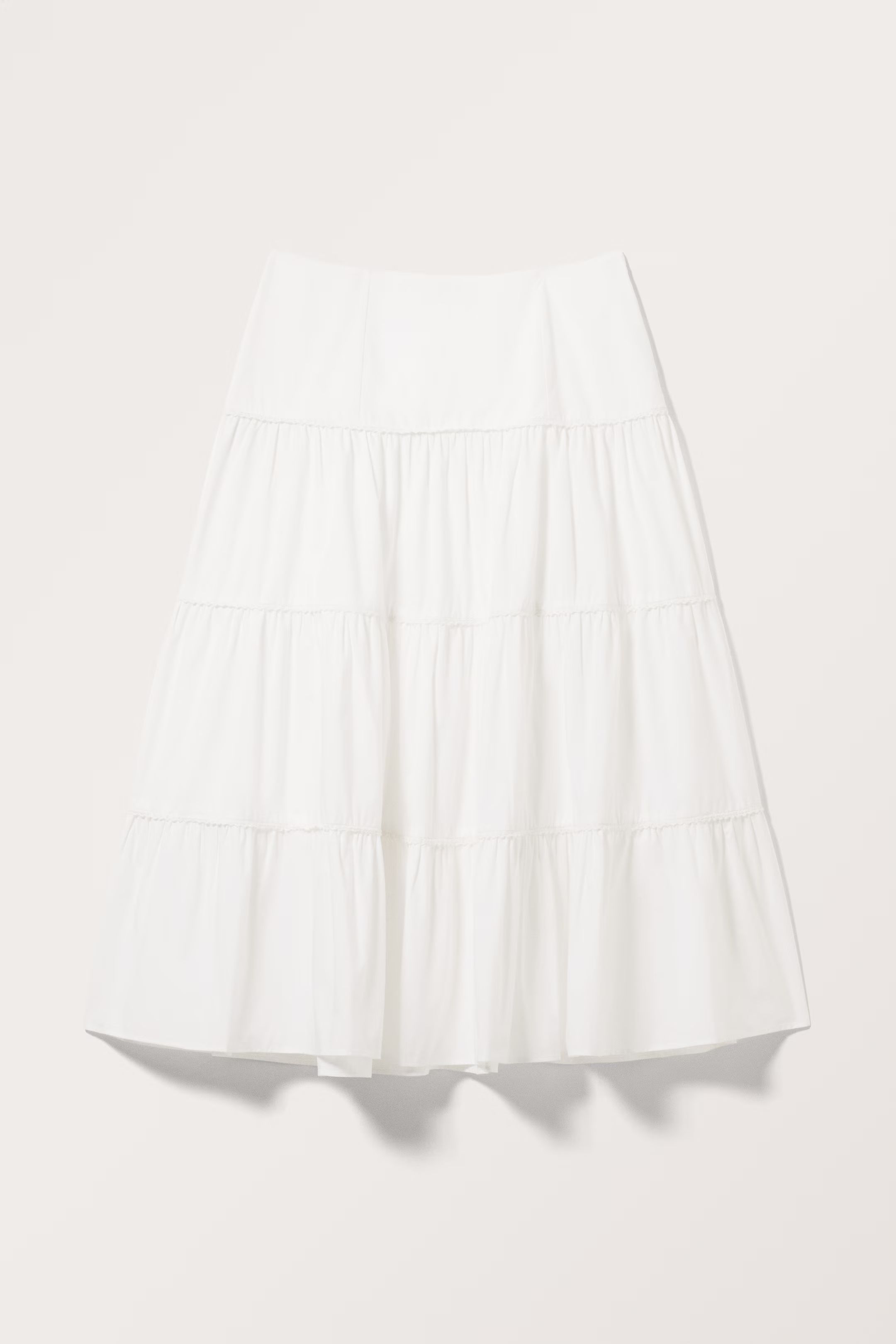 Tiered Midi Poplin Skirt - Low waist - Midi - White - Ladies | H&M GB | H&M (UK, MY, IN, SG, PH, TW, HK)