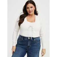 Pointelle Tie-Front Shrug in Ivory-Cream | Torrid (US & Canada)