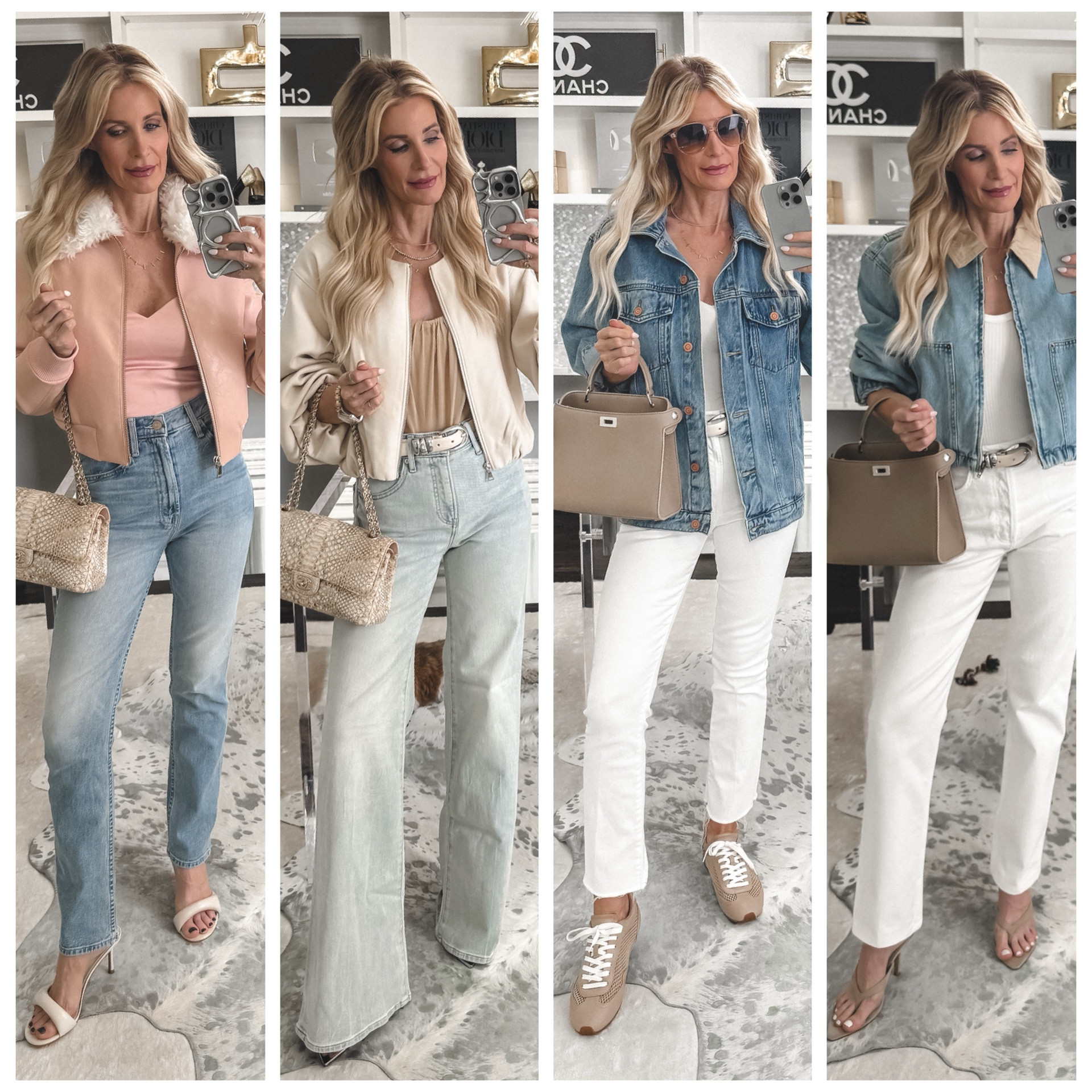 10 spring jackets guaranteed to make every outfit look expensive ✨

If your outfits ever feel like they’re missing something… it’s probably your jacket. These instantly elevate even the simplest looks.
	1.	Alice + Olivia pink faux leather bomber with faux fur collar (25% off 🤍)
	2.	Express ivory cropped bomber (under $50—such a steal)
	3.	Quince denim jacket (a forever staple)
	4.	BlankNYC cropped denim bomber (love that elevated detail)
	5.	Blue blazer with gold buttons (so polished + luxe)
	6.	Brown denim jacket with silver buttons (such a cool update)
	7.	Pink faux leather anorak (lightweight + chic)
	8.	L’Agence cropped white blazer (short sleeve + gold buttons = instant polish)
	9.	Pink real leather cropped bomber (this color is everything)
	10.	Ivory cropped vegan leather bomber (clean, chic, goes with everything)

Every jacket runs true to size — I’m wearing an XS in all of them and a ai: 24 in all
Denim. 

#LTKSeasonal #LTKOver40 #LTKootd