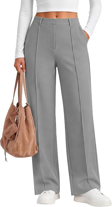 ANRABESS Womens Dress Pants Business Casual Straight Leg Slacks     High Waisted Wide Leg Palazzo... | Amazon (US)
