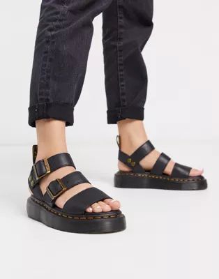 Dr Martens Gryphon Quad leather chunky sandals with gold hardware in black | ASOS UK