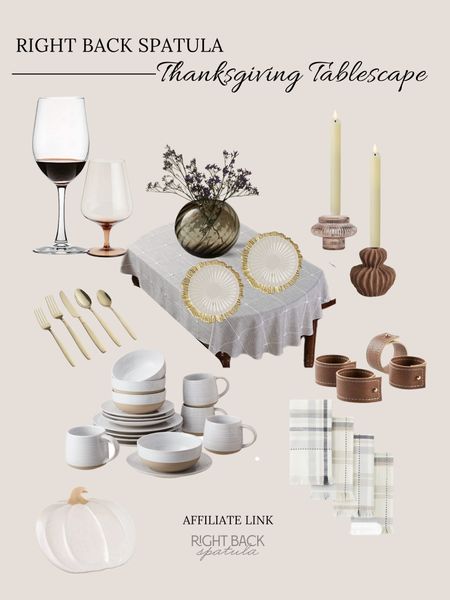 Neutral Thanksgiving Tablescape Ideas! Candlesticks, flatware, glassware, napkin rings, napkins, wine glasses, chargers

#LTKhome #LTKSeasonal #LTKHoliday