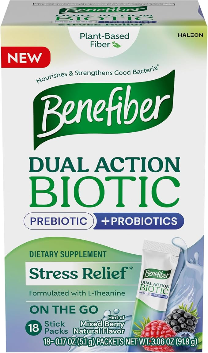 Benefiber Dual Action Biotic Plus Stress Relief, 18 Count Stick Packs | Amazon (US)