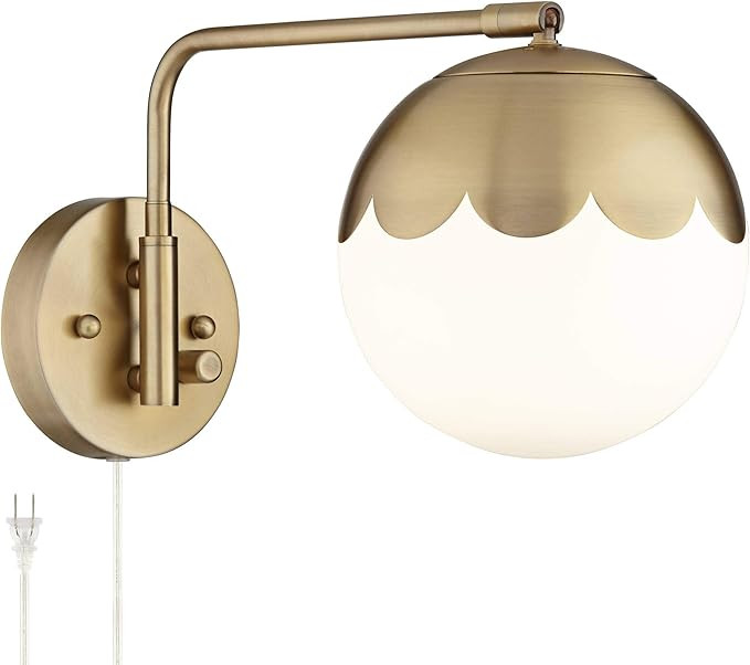 360 Lighting Kelowna Modern Indoor Swing Arm Wall Lamp Antique Brass Metal Plug-in Light Fixture ... | Amazon (US)