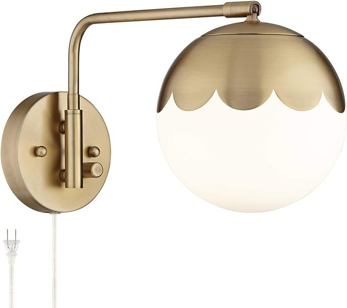 360 Lighting Kelowna Modern Indoor Swing Arm Wall Lamp Antique Brass Metal Plug-in Light Fixture ... | Amazon (US)