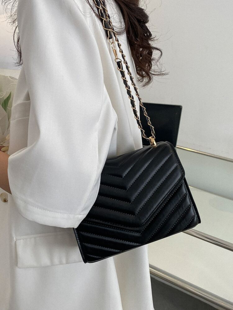 Bolsa quadrada Chevron Botão de pressão | SHEIN