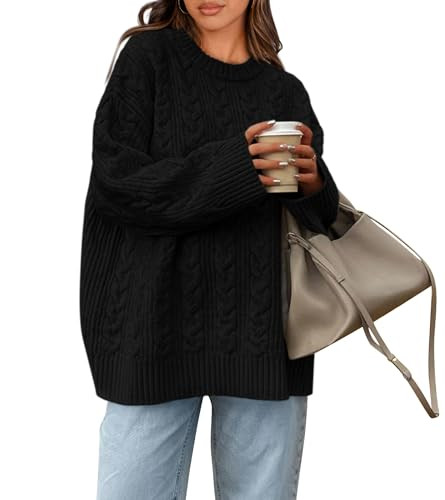 Okiwam Women's Oversized Sweaters Crewneck Cable Knit Pullover Casual Loose Fall Outfits Fashion ... | Amazon (US)