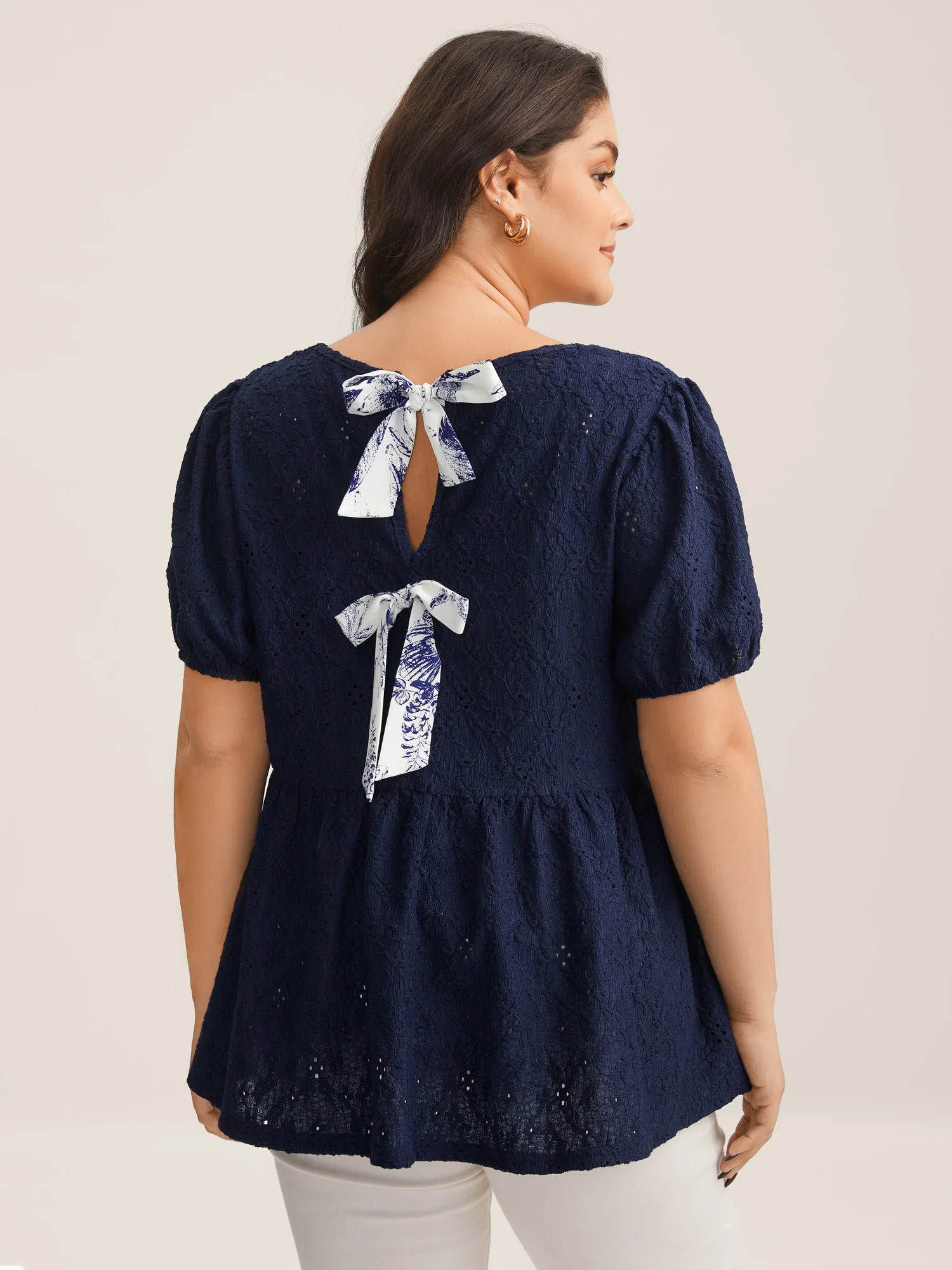Back Bow Tie Textured Top | Bloomchic