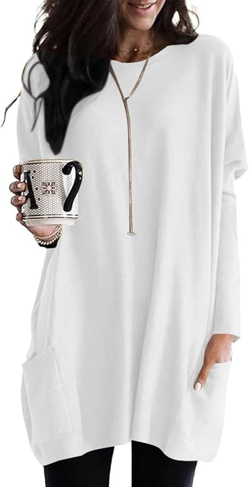 Poetsky Fall Womens Tunic or Tops to Wear with Leggings Long Sleeve Casual Long Shirts with Pocke... | Amazon (US)