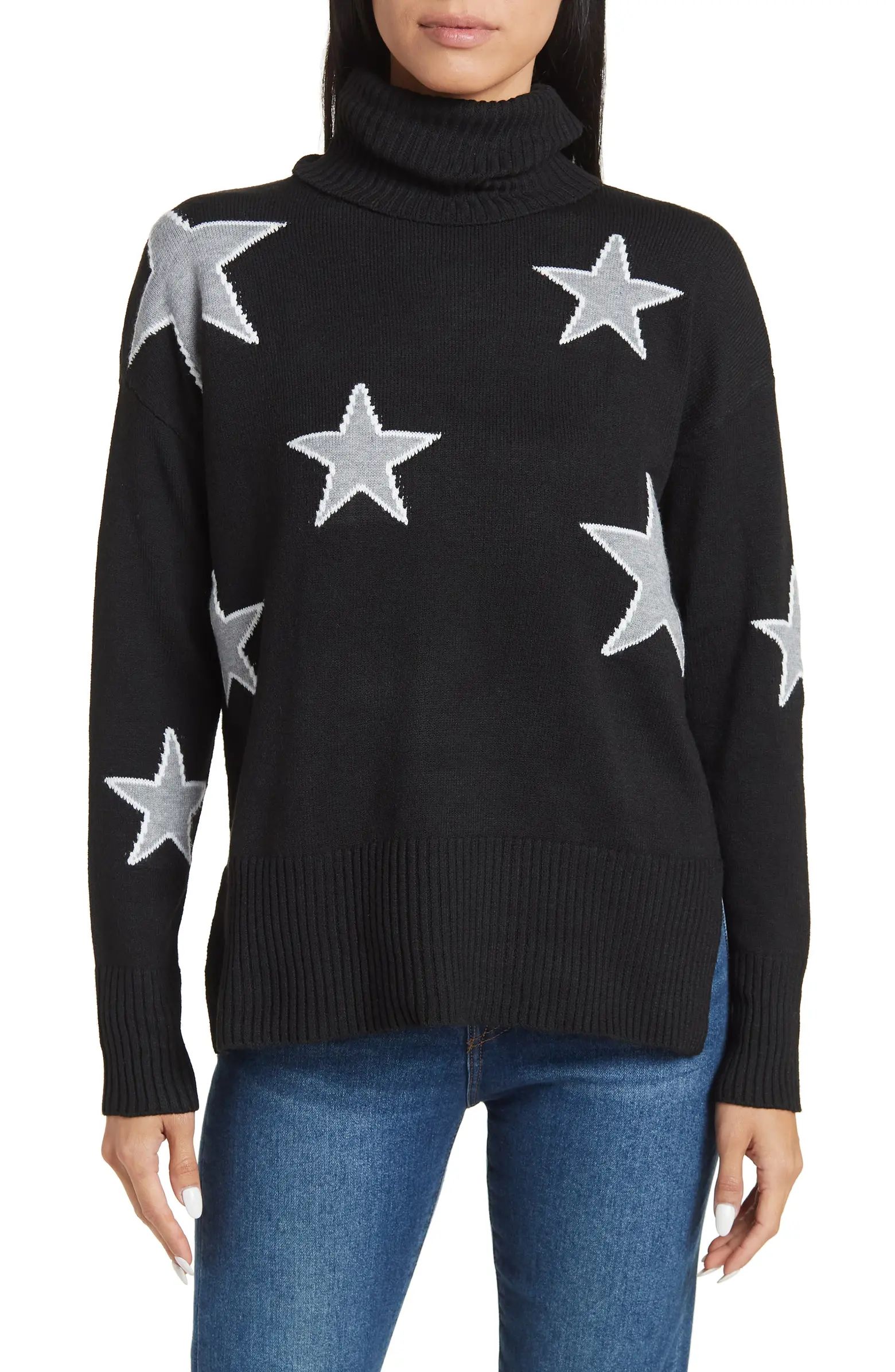 Sweet Romeo Outlined Star Oversized Turtleneck Sweater | Nordstromrack | Nordstrom Rack