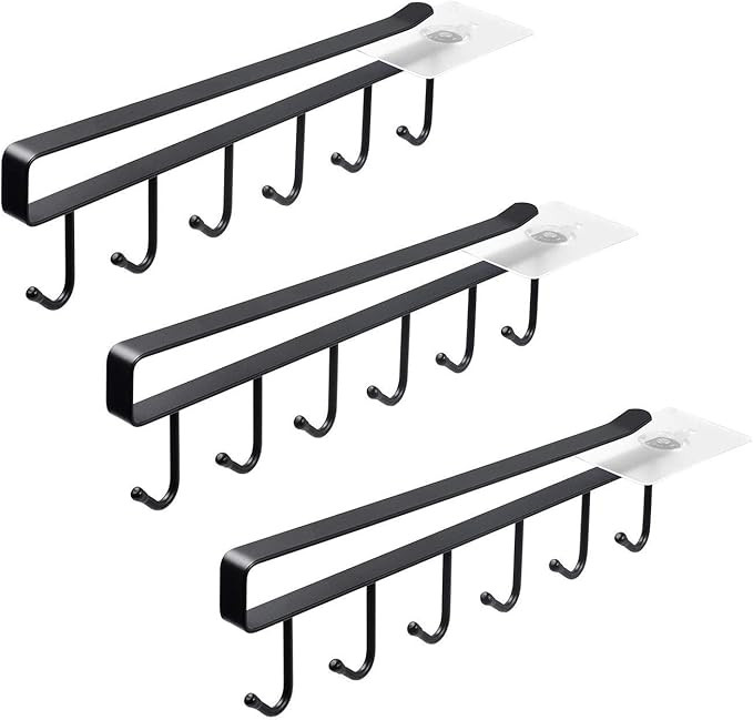 ECROCY Adhesive Cup Holder Under Cabinet - 3pcs x 6 Hook Coffee Cup Mug Holder for Kitchen, Fit f... | Amazon (US)
