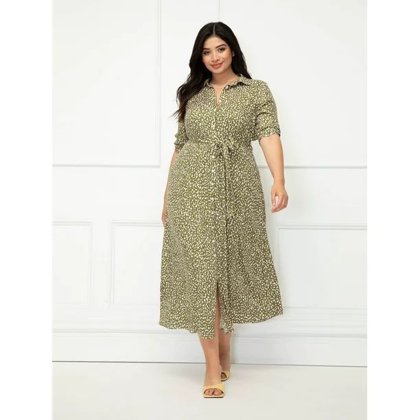 ELOQUII Elements Women's Plus Size Dot Print Button-Down Maxi Dress - Walmart.com | Walmart (US)