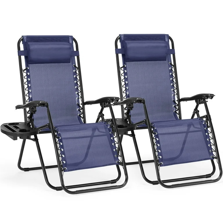 CONCETTA 2PCS Zero Gravity Patio Recliner, Textilene Folding Lounge with Adjustable Pillow & Cup ... | Walmart (US)